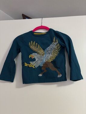 Mini Boden Teal Long-Sleeve Tee with Gryphon Motif